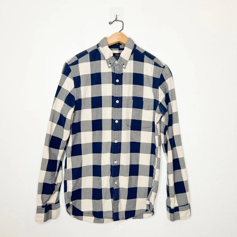 J. Crew Mens Oxford Slim Fit Long Sleeve Plaid Button Front Shirt‎ Small S